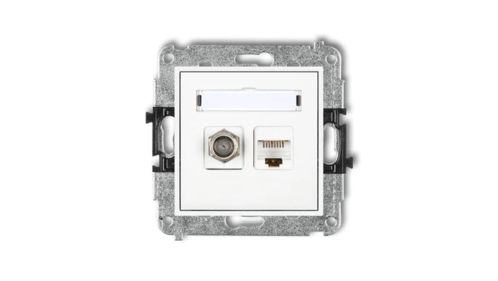 MINI Gniazdo antenowe typu F (SAT) + gniazda komputerowe 1xRJ45 kat. 5e biały MGFK-1