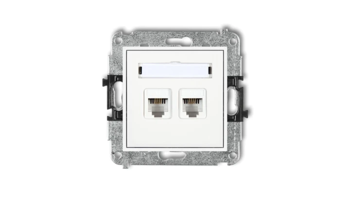 MINI Gniazdo telefoniczne podwójne 2xRJ11 4-stykowy beznarzędziowe biały MGT-2