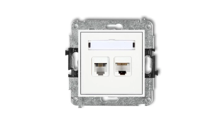 MINI Gniazdo telefoniczne RJ11 + gniazdo komputerowe RJ45 kat. 5e 8-stykowy beznarzędziowy białe MGTK