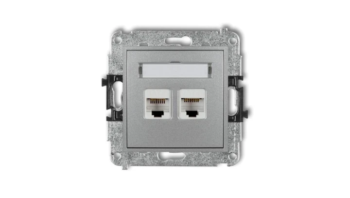 MINI Gniazdo komputerowe podwójne 2xRJ45 kat. 6 8-stykowy srebrny metalik 7MGK-4