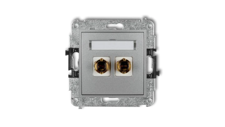 MINI Gniazdo głośnikowe pojedyncze (typu banan - czerwony i czarny pozłacany 4 mm2 skręcany) srebrny metalik 7MGG-4