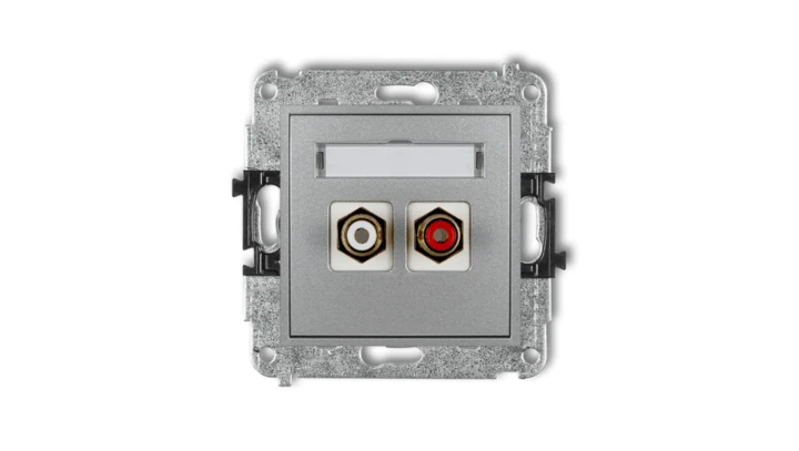 MINI Gniazdo podwójne RCA (typu cinch - biały i czerwony pozłacany) srebrny metalik 7MGRCA-2