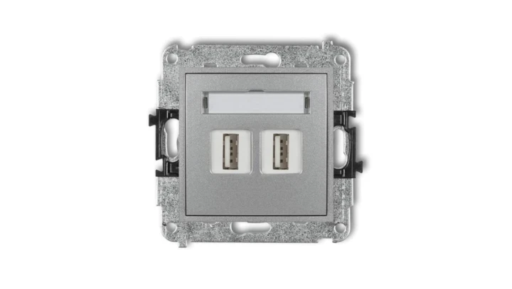 MINI Gniazdo podwójne 2xUSB-AA 2.0 srebrny metalik 7MGUSB-2