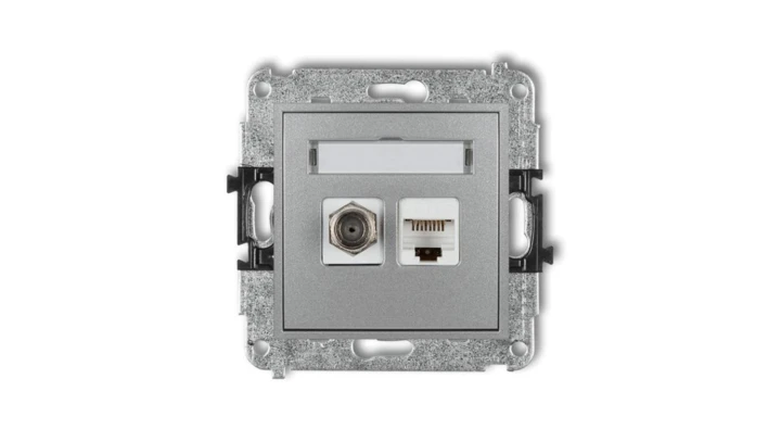 MINI Gniazdo antenowe typu F (SAT) + gniazda komputerowe 1xRJ45 kat. 5e srebrny metalik 7MGFK-1