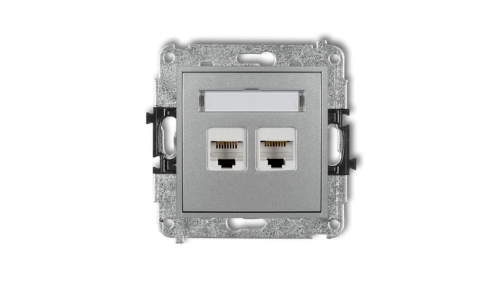 MINI Gniazdo telefoniczne podwójne 2xRJ11 4-stykowy beznarzędziowe srebrny metalik 7MGT-2