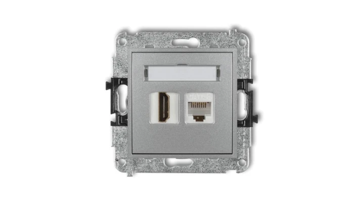 MINI Gniazdo telefoniczne RJ11 + gniazdo komputerowe RJ45 kat. 5e 8-stykowy beznarzędziowy srebrny metalik 7MGTK