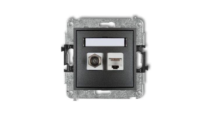 MINI Gniazdo antenowe typu F (SAT) + gniazda komputerowe 1xRJ45 kat. 5e grafitowy 11MGFK-1