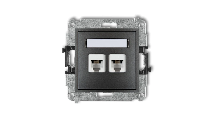 MINI Gniazdo telefoniczne podwójne 2xRJ11 4-stykowy beznarzędziowe grafitowy 11MGT-2