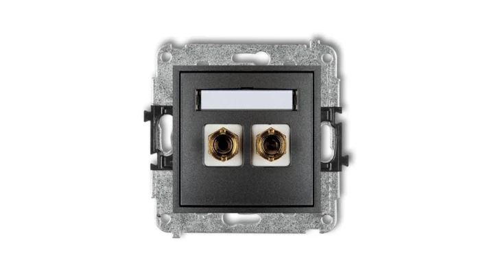 MINI Gniazdo głośnikowe pojedyncze (typu banan - czerwony i czarny pozłacany 4 mm2 do lutowania) grafitowy 11MGG-3