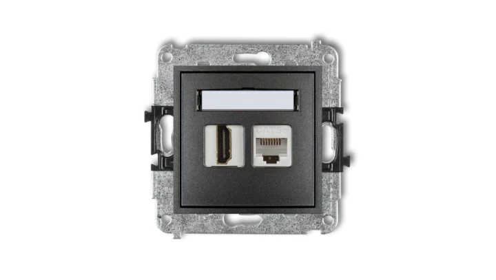 MINI Gniazdo pojedynczego HDMI + gniazdo komputerowe 1xRJ45 kat.5e 8-stykowy grafitowy 11MGHK