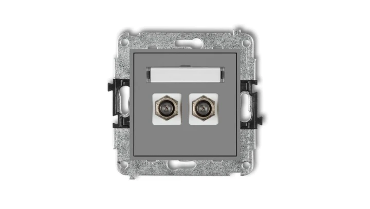 MINI Gniazdo antenowe podwójne typu F (SAT) niklowany szary mat 27MGF-2