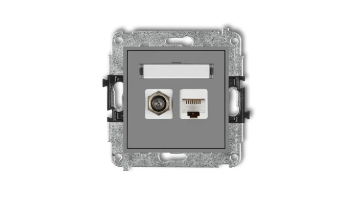 MINI Gniazdo antenowe typu F (SAT) + gniazda komputerowe 1xRJ45 kat. 5e szary mat 27MGFK-1