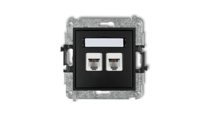 MINI Gniazdo telefoniczne podwójne 2xRJ11 4-stykowy beznarzędziowe czarny mat 12MGT-2