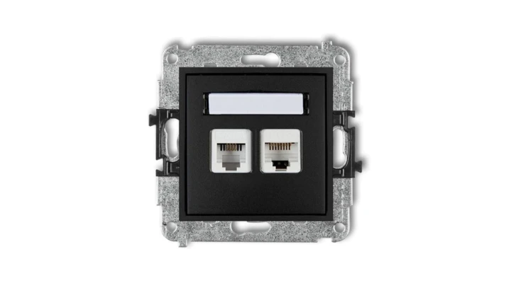 MINI Gniazdo telefoniczne RJ11 + gniazdo komputerowe RJ45 kat. 5e 8-stykowy beznarzędziowy czarny mat 12MGTK
