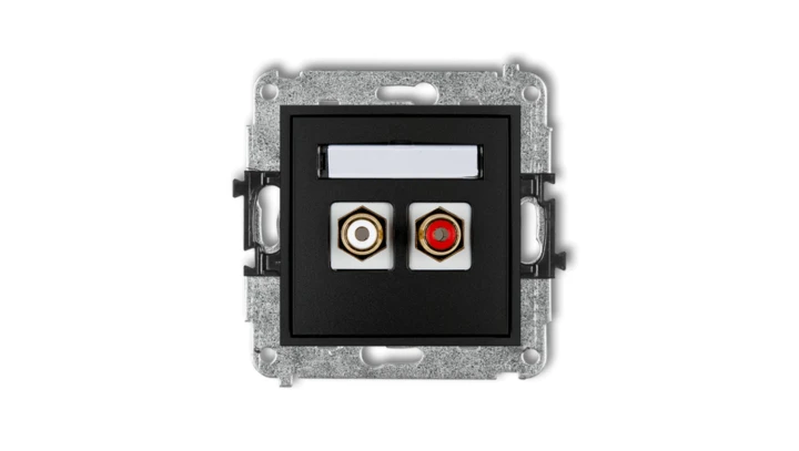 MINI Gniazdo podwójne RCA (typu cinch - biały i czerwony pozłacany) czarny mat 12MGRCA-2