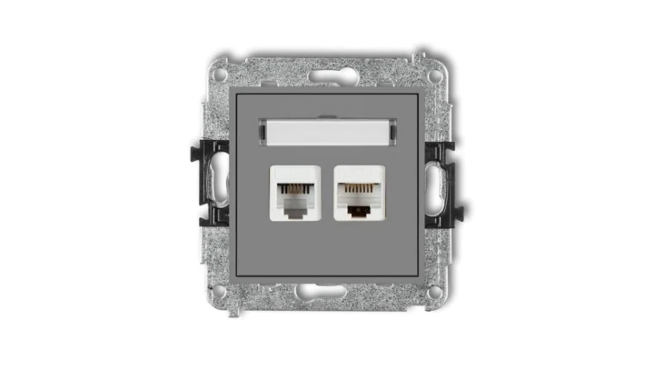 MINI Gniazdo telefoniczne RJ11 + gniazdo komputerowe RJ45 kat. 5e 8-stykowy beznarzędziowy szary mat 27MGTK