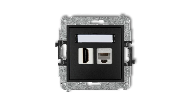 MINI Gniazdo pojedynczego HDMI + gniazdo komputerowe 1xRJ45 kat.5e 8-stykowy czarny mat 12MGHK