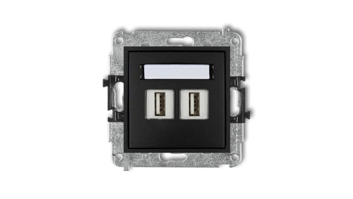 MINI Gniazdo podwójne 2xUSB-AA 2.0 czarny mat 12MGUSB-2