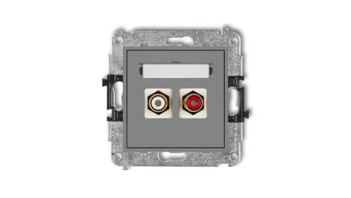 MINI Gniazdo podwójne RCA (typu cinch - biały i czerwony pozłacany) szary mat 27MGRCA-2