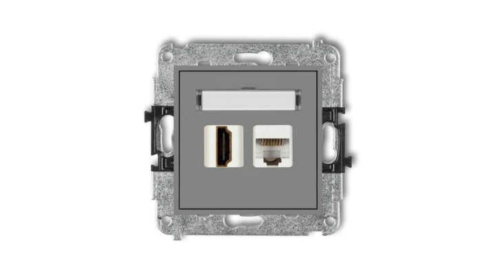 MINI Gniazdo pojedynczego HDMI + gniazdo komputerowe 1xRJ45 kat.5e 8-stykowy szary mat 27MGHK