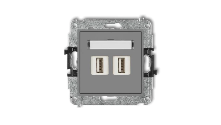 MINI Gniazdo podwójne 2xUSB-AA 2.0 szary mat 27MGUSB-2