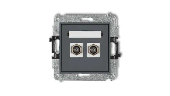 MINI Gniazdo antenowe podwójne typu F (SAT) niklowany grafitowy mat 28MGF-2