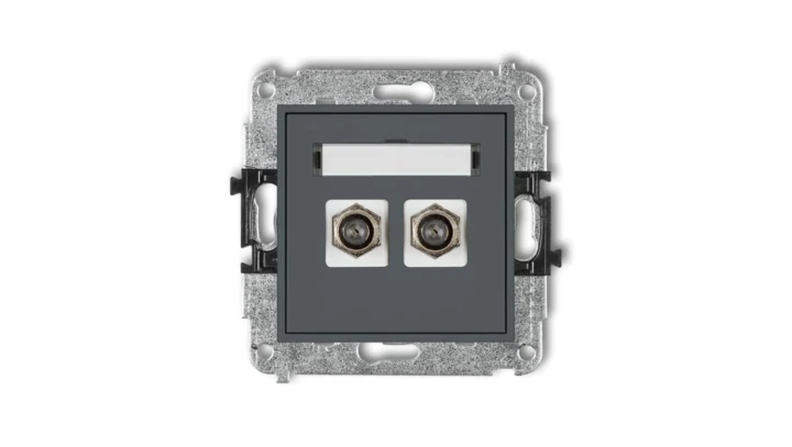 MINI Gniazdo antenowe podwójne typu F (SAT) pozłacany grafitowy mat 28MGF-2.1