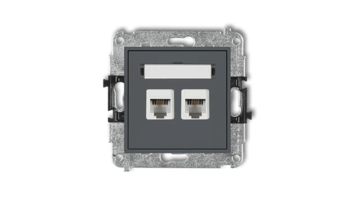 MINI Gniazdo telefoniczne podwójne 2xRJ11 4-stykowy beznarzędziowe grafitowy mat 28MGT-2