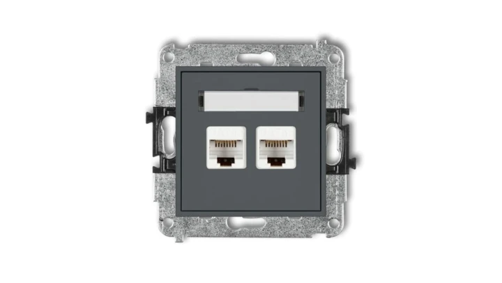 MINI Gniazdo komputerowe podwójne 2xRJ45 kat. 6 8-stykowy grafitowy mat 28MGK-4