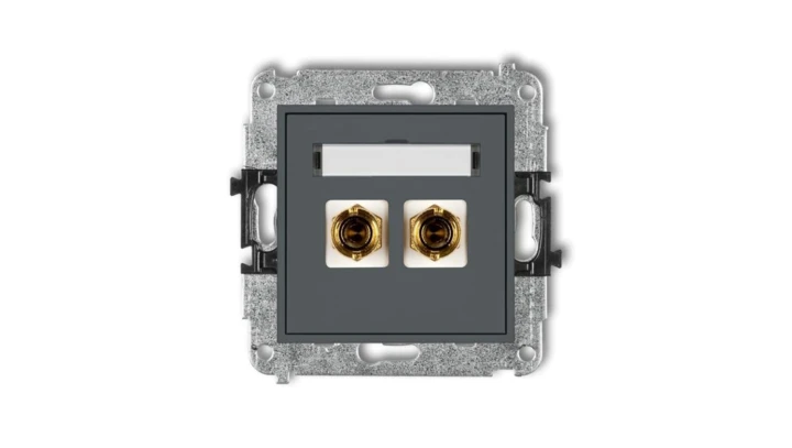 MINI Gniazdo głośnikowe pojedyncze (typu banan - czerwony i czarny pozłacany 4 mm2 do lutowania) grafitowy mat 28MGG-3