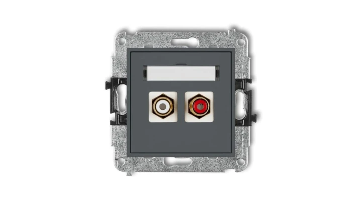 MINI Gniazdo podwójne RCA (typu cinch - biały i czerwony pozłacany) grafitowy mat 28MGRCA-2