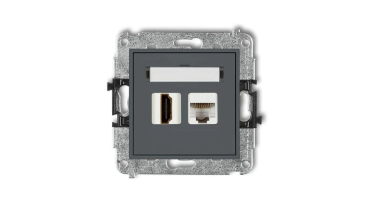 MINI Gniazdo pojedynczego HDMI + gniazdo komputerowe 1xRJ45 kat.5e 8-stykowy grafitowy mat 28MGHK