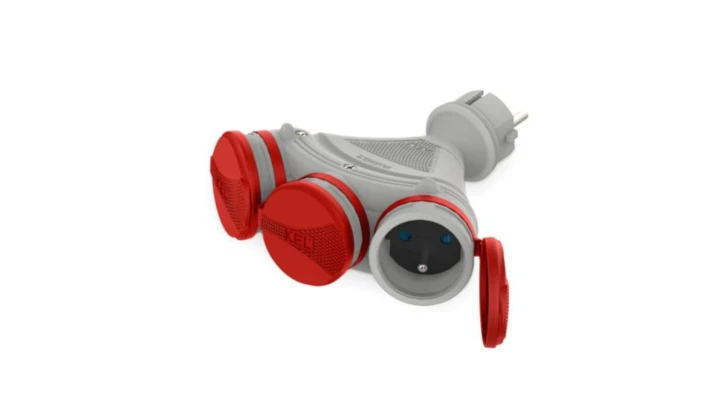 Rozgałęźnik wtyczkowy 3-gniazda z/u 16A 250V IP54 szary/czerwony GN-X3/54 W-01151