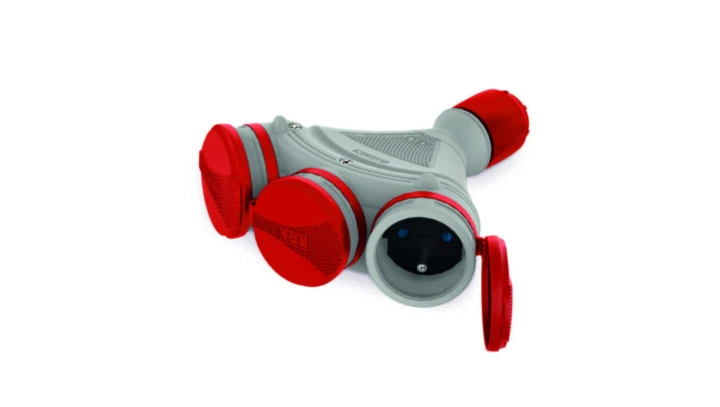 Rozgałęźnik do przedłużacza 3-gniazda z/u 16A 250V IP54 szary/czerwony GN-X3/54 W-01155