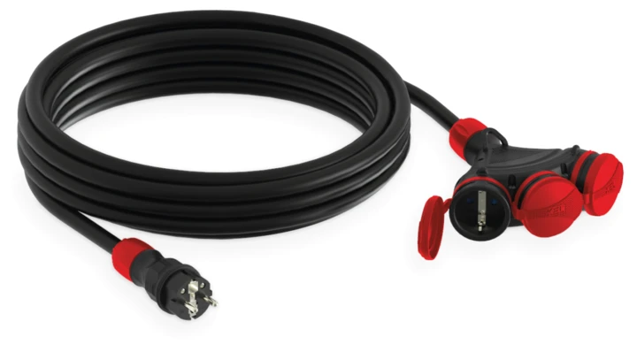 Przedłużacz budowlany 3-gniazda z/u 5m /H05RR-F 3x1,5/ IP54 czarny/czerwony W-01168