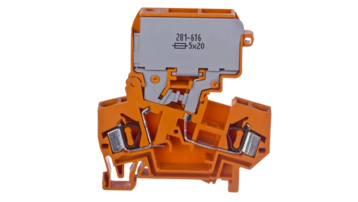 Złączka bezpiecznikowa 4mm2 10A G 5x 20mm bez sygnalizacji przepalenia wkładki pomarańczowa 281-616 /50szt./