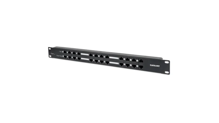 Patch panel zasilający PoE 24 porty RJ45, 120W, 1U, Cat5e 720342