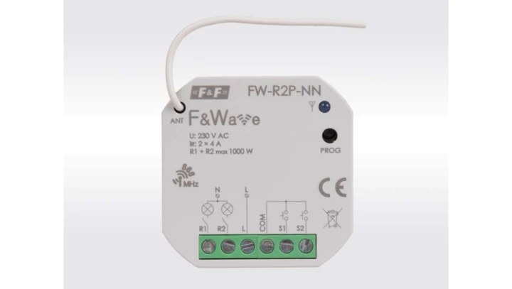 Dopuszkowy przekaźnik dwukanałowy braz przewodu N FiWave FW-R2P-NN