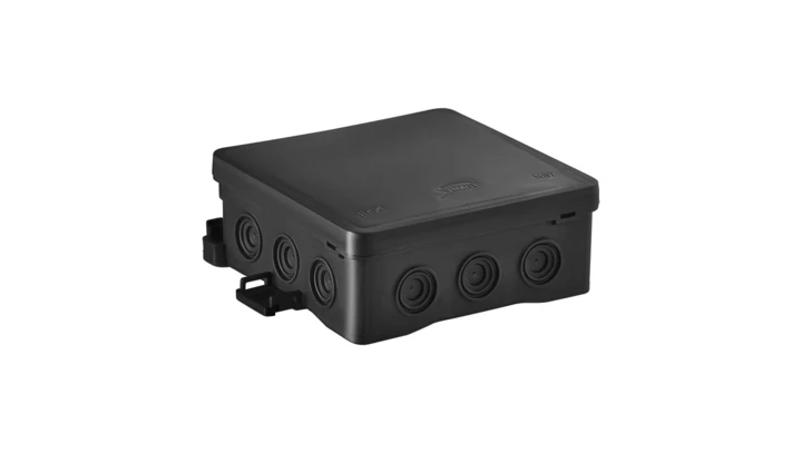 Puszka naścienna 100x40x100mm z dławnicą zintegrowaną samozatrzaskowa,bezhalogenowa, seria FASTBOXiHOOK czarna IP54 NS7 35349107