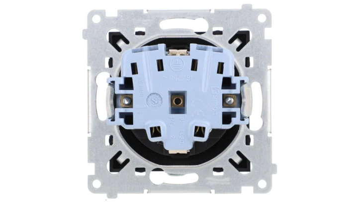 Simon 54 Gniazdo Schuko z przesłonami (moduł) 16A 250V szybkozłącza, czarny mat DGSz1CZ.01/49