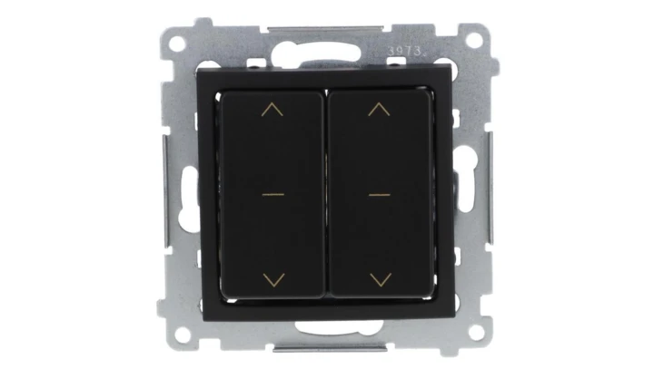 Simon 54 Łącznik roletowy podwójny (moduł) 10A 250V szybkozłącza. W komplecie z pierścieniem dekoracyjnym czarny mat DZW2.01/49