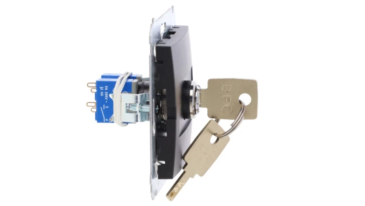 Simon 54 Łącznik na kluczyk rolet. 1-bieg.(moduł) 3 poz. I-0-II 2 styki NO 5A 250 wyj. klucza w każdej poz.czarny mat DWZK.01/49