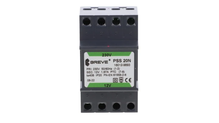 Transformator 1-fazowy modułowy bezpieczeństwa PSS 20N 230/ 12V 1,66A, na szynę DIN, IP20, Ta 40, 16012-9893