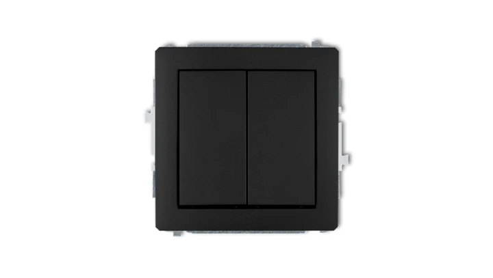 DECO Mechanizm łącznika jednobiegunowego ze schodowym (dwa klawisze bez piktogramów, osobne zasilanie) czarny mat 12DWP-10.21