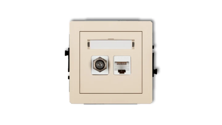 DECO Mechanizm gniazda antenowego poj. typu F (SAT) + gniazda komp. poj. 1xRJ45, kat. 6 ekranowane, 8-stykowy beżowy 1DGFK-5