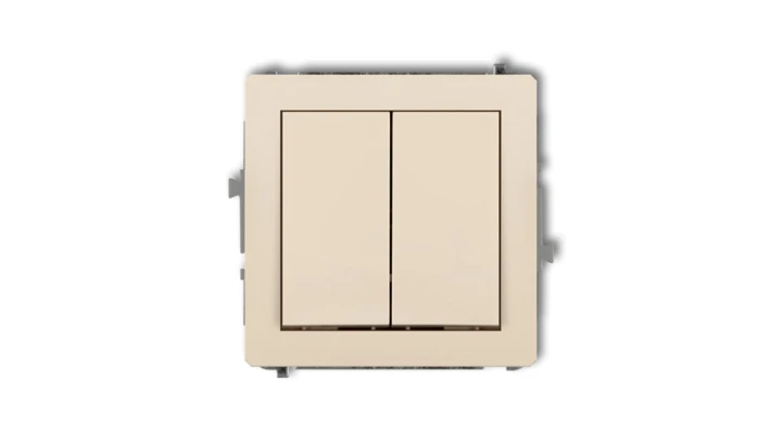DECO Mechanizm łącznika jednobiegunowego ze schodowym (dwa klawisze bez piktogramów, osobne zasilanie) beżowy 1DWP-10.21