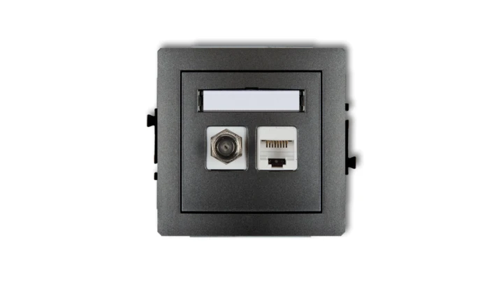 DECO Mechanizm gniazda antenowego poj. typu F (SAT) + gniazda komp. poj. 1xRJ45, kat. 6, 8-stykowy grafitowy 11DGFK-3