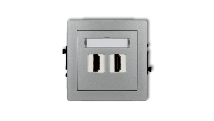 DECO Mechanizm gniazda podwójnego HDMI 2.0 srebrny metalik 7DHDMI-4