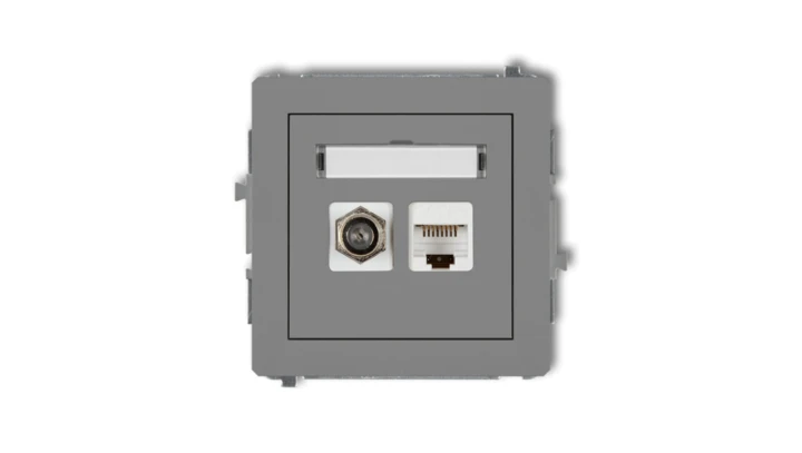DECO Mechanizm gniazda antenowego poj. typu F (SAT) + gniazda komp. poj. 1xRJ45, kat. 6 ekranowane, 8-stykowy szary mat 27DGFK-5