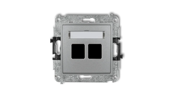 MINI Mechanizm gniazda multimedialnego podwójnego bez modułu (standard Keystone) srebrny metalik 7MGM-2P